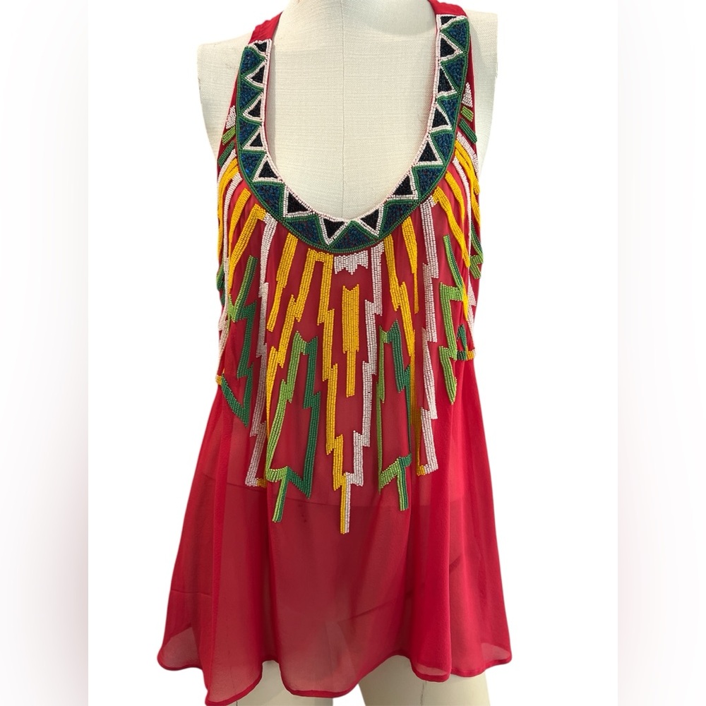 Creative Commune Women’s Colorful Beaded Top, NWOT Size L